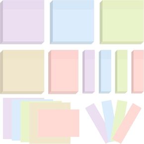 BAYTORY 6 Pads Pastel Sticky Notes, Memo Sticky Note 3 x 3 inch, 3 x 2 inch and 3 x 0.7 inch Colorful Self-Stick Note Easy to Post for Office School Home Study (Morandi)