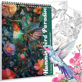 Adult Coloring Book for Adults Relaxation, Stress Relief Coloring Books for Women, Bold and Easy Coloring Book Spiral Bound, Relaxing Gifts for Women, Hummingbird Flowers Styles, 24 Pages