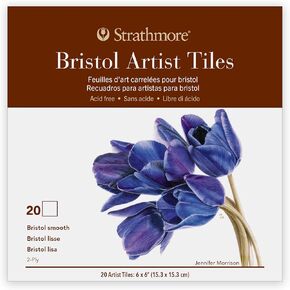 Strathmore 400 Series Artist Tiles Bristol Paper Pad, Smooth Finish (2-Ply), Glue Binding, 20 Sheet, 6x6 inch, 1 Count