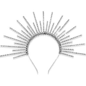 JeVenis Silver Halo Crown Zip Tie Headpiece Rhinestone Headband Sun Goddess Tiara Crown Sunburst Headband Cosplay Wedding Festival Headpiece