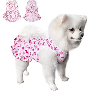 TONY HOBY Adorable Paws Pet Dog Dresses Dog Shirts Cotton for Small Cute Dogs (Pink&White, XS)