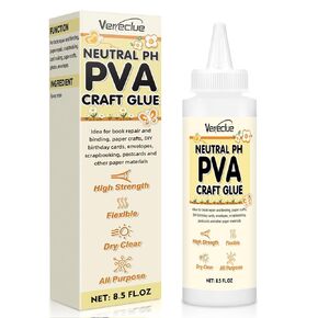 PH Neutral PVA Glue 8.5 Oz, Archival Quality Acid-Free PVA Adhesive, Dries Clear and Remains Flexible Book Binding Glue for Paper Crafts, Framing, Collages