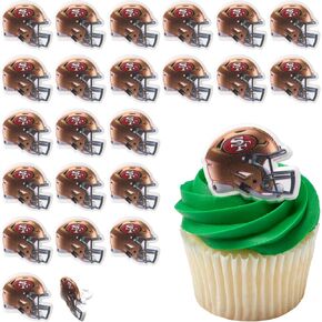 DecoPac NFL San Francisco 49ers Helmet Rings, 24 Football Cupcake Decorations, Officially Licensed, Football Rings, Food Safe Cake Toppers – 24 Pack