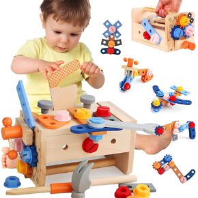Wooden Kids Tool Set, 38 Pcs, Toddler Tool Set for 3 4 5Year Old, Kids Tool Box Montessori Toys, Birthday Gift for Boys Girls