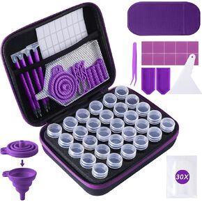 LYMUSUMI 30 Slots Diamond Art Storage Containers for Adults Portable Bead Storage Boxes for Diamond Painting Accessories and Tools（Purple）