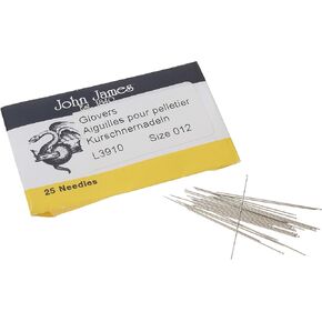 John James Glovers Needles, Size #12, 29.5mm in Length and 0.41mm in Diameter, Pack of 25, Triangular Point, Ideal to Pass Through Tougher Materials Such as Leather, Suede, Vinyl and Soft Plastics