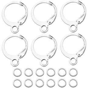 160 pcs Leverback Hooks Set 60 Round Hypoallergenic Earring Hooks Lever Back Dangle Ear Wire Earring French Hooks for DIY Earring Jewelry Making with 100 Jump Rings (Silver-12785)