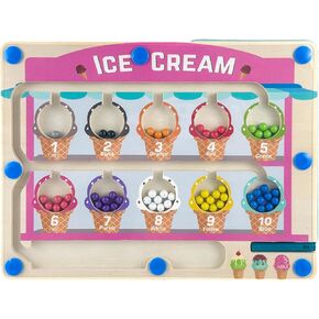 Montessori Toys for 3+ Year Old, Ice Cream Magnetic Color and Number Maze, Wooden Puzzle Activity Board, Learning Educational Toy for Toddler 3 4 5, Toys Idea Christmas Boy Girl