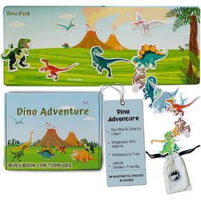 Dino Adventures Dinosaur Board Book - Magnetic Busy Book for Toddlers, 8 Fully Magnetic Pages with Figurines, Learning Toys for Toddlers, Autism Learning Toys for Toddlers