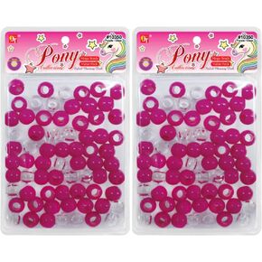 140 Pcs Beads Jewelry Making Kit DIY Hair Braiding Bracelet Ornaments Crafts Mega 16mm Round Pony +2 Beaders Included (Purple/Clear)