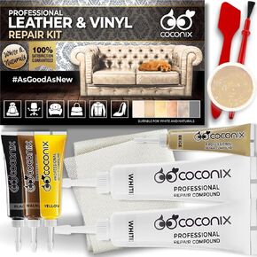 مجموعة Coconix Leather & Vinyl Repair Kit - White & Naturals | إصلاح الدموع والثقوب والخدوش والتقشير على الأثاث الجلدي والفينيل ومقاعد السيارات والسترات | تطبيق سهل بألوان قابلة للتخصيص
