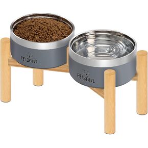 UPSKY Elevated Dog Bowls, Stainless Steel Anti-Spill Pet Bowl Set with Wooden Stand, Double Raised Food and Water Bowls for Small & Medium Dogs and Cats