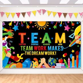 Motivational Classroom Banner Back To School Backdrop Decoration Large First Day of School Background for Kindergarten Preschool Teamwork 72 x 43 in