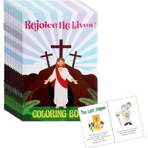 12 Pcs Easter Christian Coloring Books Bulk for Kids Mini Religious Bible Stories Coloring Book Easter He Lives DIY Crafts Gifts for Sunday School Classroom Activity Party Basket Bag Fillers