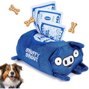 SnuffySnout Snuffle Mat for Dogs, Interactive Sniff Mat for Slow Eating and Keep Busy, Adjustable Dog Digging Toys Encourages Natural Foraging Skills and Mental Stimulation (Dog Piggy Bank, 3 Bills)