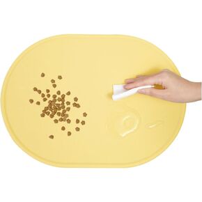 Silicon Dog Cat Pet Food Mat, Dog and Cat Feeding Water Bowl Mat, Raised Edges to Prevent Spills, Non-Slip, 15.7×11.4, Made in Korea! (CheeseYellow, 15.7"×11.4")