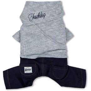 Touchdog Vogue Neck-Wrap Sweater and Denim Pant Outfit, Medium, Grey