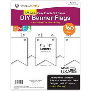160 pcs Paper DIY Banner Flags WHITE Pennant Banners, SMALL (2.5 x 3.5 in), US Made Card Stock Punch Out Blank Pennants for Party Decorations, Kids Birthdays, Classroom, Celebration, Festive Parties
