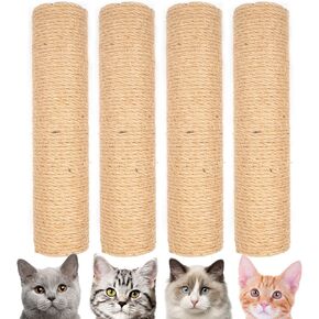 4PCS 12 Inch Cat Scratching Post with Natural Sisal Rope Cat Scratch Pole Cat Scratching Tree Scratching Posts for Indoor Cats Replacement Part Accessories for DIY Cat Tower Cat Hammock