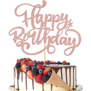 Happy Birthday Cake Topper, Birthday Sign Cake Topper，Birthday Party Cake Decoration Supplies (Rose gold)