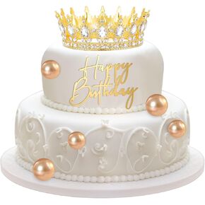 8 Pcs Gold Queen Crown Cake Decorations Birthday Theme Set Tiara Topper Crown Happy Birthday Cake Topper Foam Balls for Queen Princess Birthday Valentine's Day Party Photo Props