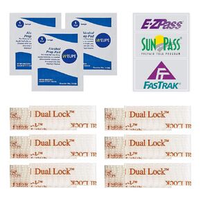 EZ Pass/I-Pass/SunPass Adhesive Strips, Toll Tag Tape Mounting Kit, Peel and Stick Adhesive Strips, Reclosable Fastener, Clear Dual Lock Tape Strips, 12 Strips (3 Sets) with 3 Cleaning Prep Pads