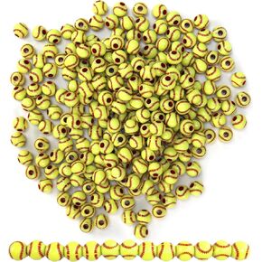Iconikal 240-Count Acrylic Beads, 12mm Round Plastic Craft Beads for Bracelets, Necklaces, Keychains & Lanyards (Softball)