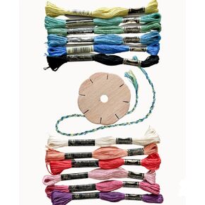 Grow Creative Kumi Wheel, Wooden Friendship Bracelet Kumihimo Disk Craft Kit for Girls 8-12, Waldorf, Charlotte Mason, Wild+Free, Montessori, Homeschool, 12 Color Embroidery Threads