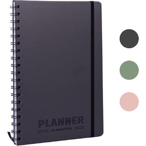 Undated Hardcover Daily Planner Notebook With Schedule Hourly Appointment Book A5(5.7" x 8.3") Spiral - Black