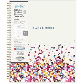 Blue Sky 2025-2026 Weekly and Monthly Academic Year Student Planner Calendar, July 2025 - June 2026, 8.5" x 11", Flexible Cover, Wirebound, Laminated Tabs, Storage Pocket, Star Confetti Bright