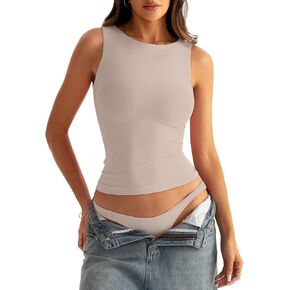 Eachyes Women Boat Neck Seamless Tank Tops Built in Bra Sleeveless Casual Fitted Shirts in Kuwait