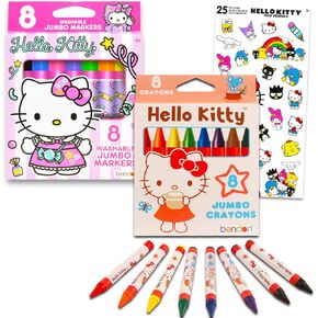 Hello Kitty Coloring Set for Girls - Bundle with 8 Hello Kitty Markers and 8 Hello Kitty Jumbo Crayons for Coloring, Crafts, Drawing, and More | Hello Kitty School Supplies for Kids