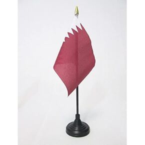 Qatar Table Flag 4'' x 6'' - Qatari Desk Flag 15 x 10 cm - golden spear top - AZ FLAG