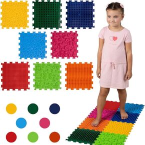 8 pcs Orthopedic Floor Mat Massage Textured Floor Mats Sensory - Sensory Floor Tiles Mat - Sensory Mats for Autistic People Puzzle Rug Carpet (8)