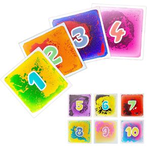 10-Pack Numbered Liquid Sensory Tiles, 12" x 12" Activity Play Mats for Toddlers Kids Boys Girls, Colorful Sensory Water Mat, Floor Activity Mat, Childhood Educational Toddler Learning Toys