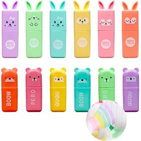 24 PCS لطيفًا مينيًا صغيرًا في 2 Style (Bear & Rabbit) ، Kawaii Highlighters للأطفال والكبار ، مجموعة الباستيل الصغيرة ذات الألوان المتعددة