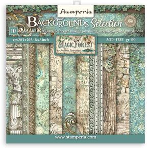 Stamperia Mini Scrapbooking Pad-Backgrounds Magic Forest, Paper, Multicoloured, 8 x 8 inches