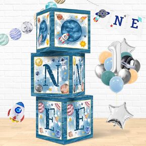 First Trip Around the Sun Birthday Party Decoration Box, First Birthday Outer Space Blocks, Centerpiece Decor ONE Balloon Boxes for Boy 1st Birthday Party Supplies (Space-Box-03)…