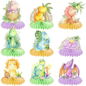 Dinosaur Honeycomb Centerpieces 9Pcs for Table Decorations Dino Baby Shower Decorations Dinosaur Party Favors Supplies Dinosaur Centerpieces for Baby Kids Girls Boys