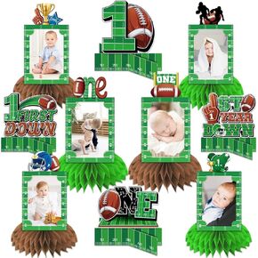 10 Pcs First Year Down Birthday Party Decorations Honeycomb Centerpieces, First Down Football Birthday Party Photo Table Centerpieces, 1st Year Down Birthday Decorations for Football Party Decorations