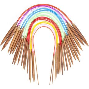 Bamboo Circular Knitting Needles Set 16 Inch, 18 Wooden Round Knitting Needles, 18 Sizes US 0-15 (2-10mm) Double Pointed Short Circle Knitting Needles for Beginners Knitting Socks, Sweaters