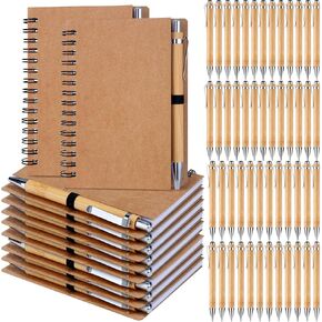 50 Set Appreciation Gift Bulk, Blank Spiral Notebooks with Pens Kraft Notebook Journals with Bamboo Ballpoint Pens Thank You Gifts for Employee, Back to School favors for Teacher Student