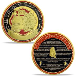 Firefighter Prayer Challenge Coin – Service, Respect, Honor, Courage Token, Appreciation Gift for Firefighters First Responders