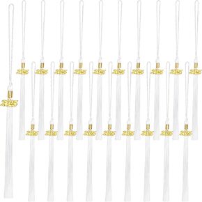 20 Pack 2025 Graduation Tassels Graduation Cap Tassel Grad Tassels Bulk with 2025 Gold Charms for Graduate Hat Graduation Party (White, 2025)