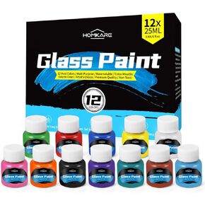 Glass Paint - 12 Colors, Stained Glass Paint for Wine Glasses & Light Bulbs (12x25ml)
