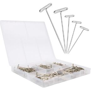 300 Pcs T Pins Wig for Mannequin Head,5 Size Straight Pin Stainless Steel Blocking Knitting with Plastic Clear Box(53 mm/2 inch,45 mm/1.77 inch, 38 mm/1.5 inch, 32 mm/1.26 inch, 27 mm/1.06 inch)
