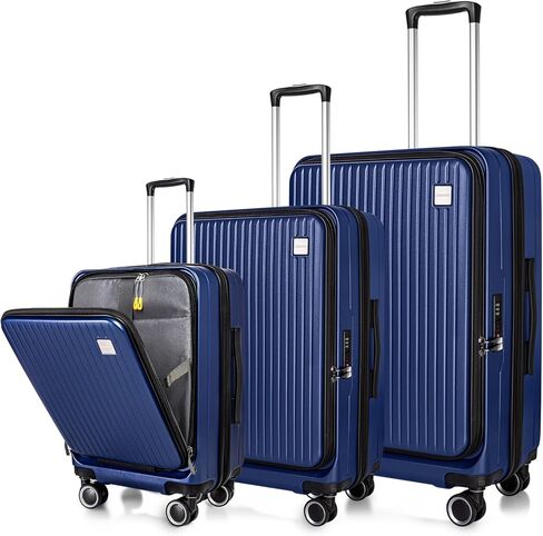 مجموعات الأمتعة 3 قطع، أمتعة ABS خفيفة الوزن مقاس 20 بوصة/24 بوصة/28 بوصة، مجموعة حقائب حمل قابلة للتوسيع مع قفل TSA وعجلات مزدوجة، مجموعات أمتعة صلبة مفتوحة أمامية (أزرق) in Kuwait