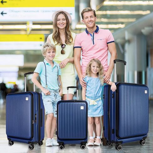 مجموعات الأمتعة 3 قطع، أمتعة ABS خفيفة الوزن مقاس 20 بوصة/24 بوصة/28 بوصة، مجموعة حقائب حمل قابلة للتوسيع مع قفل TSA وعجلات مزدوجة، مجموعات أمتعة صلبة مفتوحة أمامية (أزرق) in Kuwait