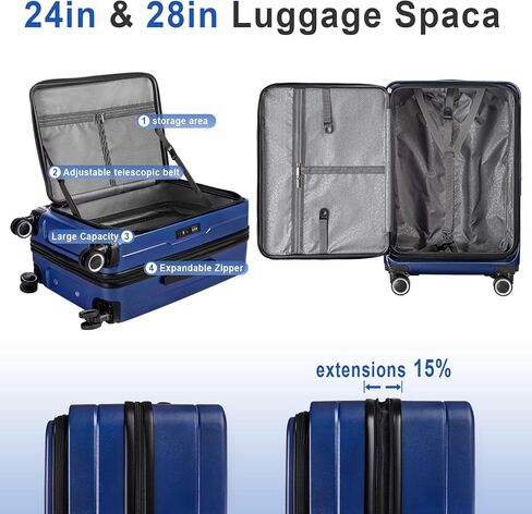 مجموعات الأمتعة 3 قطع، أمتعة ABS خفيفة الوزن مقاس 20 بوصة/24 بوصة/28 بوصة، مجموعة حقائب حمل قابلة للتوسيع مع قفل TSA وعجلات مزدوجة، مجموعات أمتعة صلبة مفتوحة أمامية (أزرق) in Kuwait