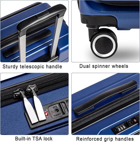 مجموعات الأمتعة 3 قطع، أمتعة ABS خفيفة الوزن مقاس 20 بوصة/24 بوصة/28 بوصة، مجموعة حقائب حمل قابلة للتوسيع مع قفل TSA وعجلات مزدوجة، مجموعات أمتعة صلبة مفتوحة أمامية (أزرق) in Kuwait